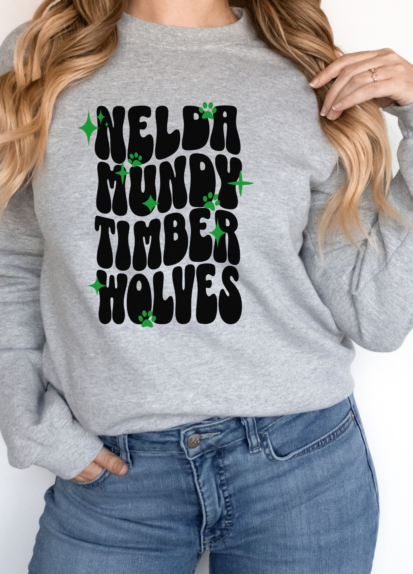 Nelda Mundy Timberwolves Crewneck Pullover