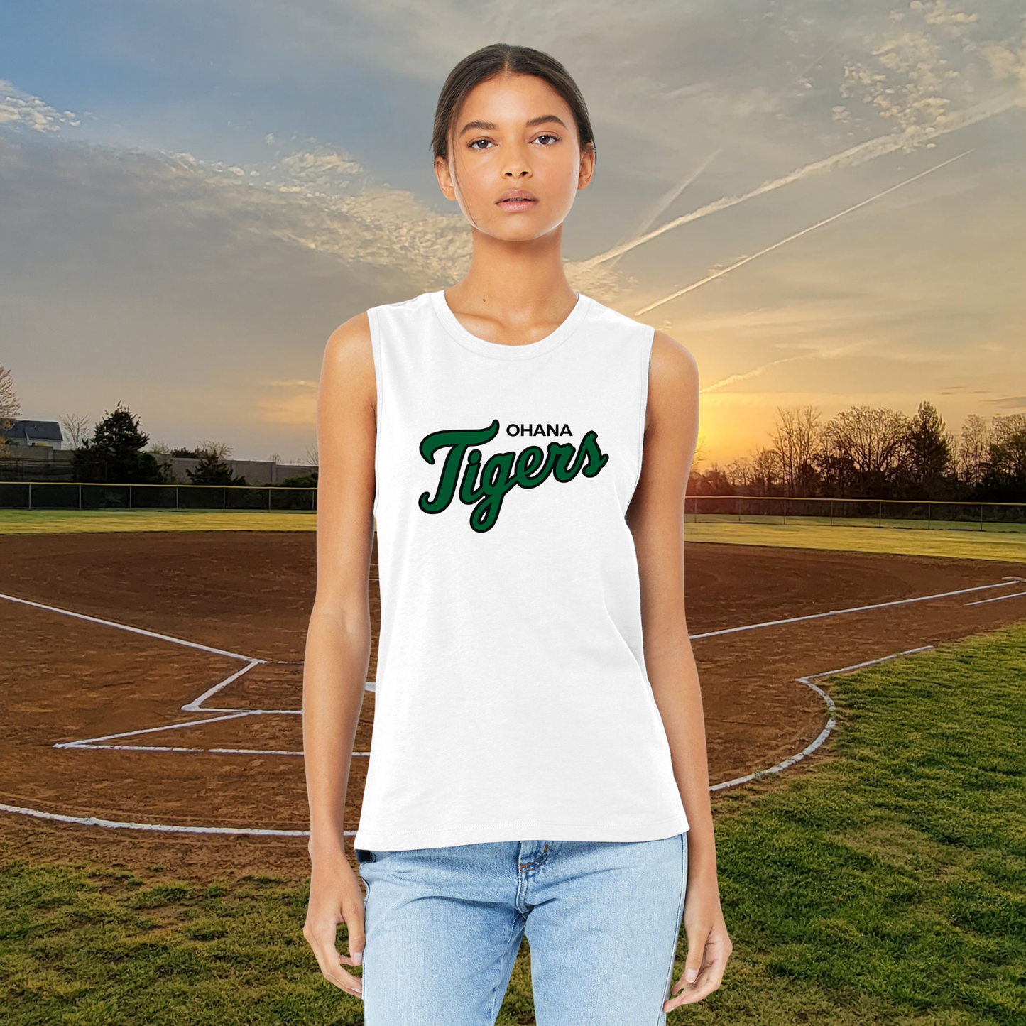 Ohana Tigers Script Bella+Canvas Muscle Tank