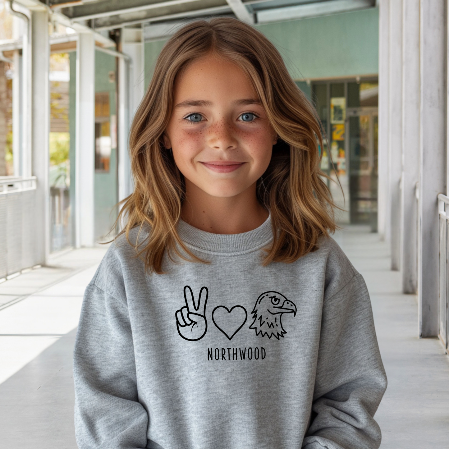 Peace, Love, Eagles Youth Crewneck Pullover