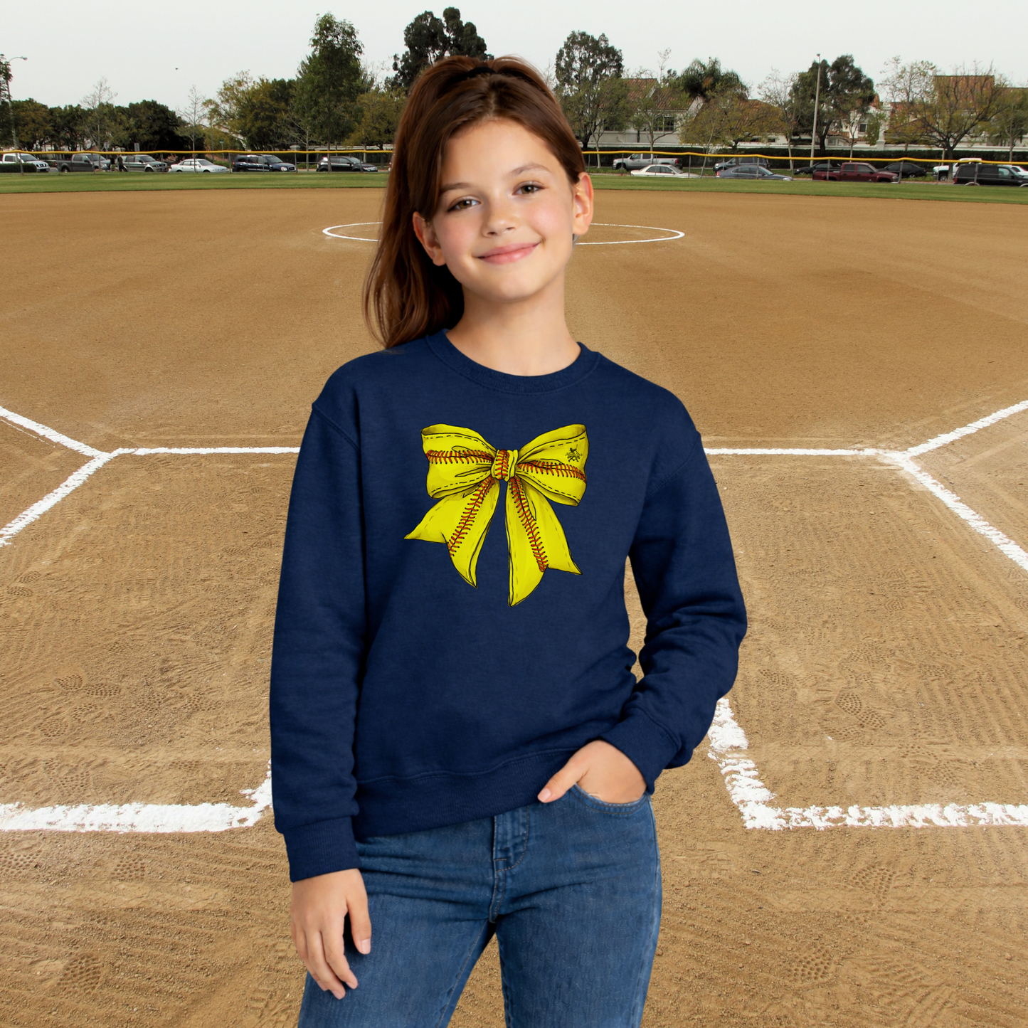 Softball Bow Youth Crewneck Pullover