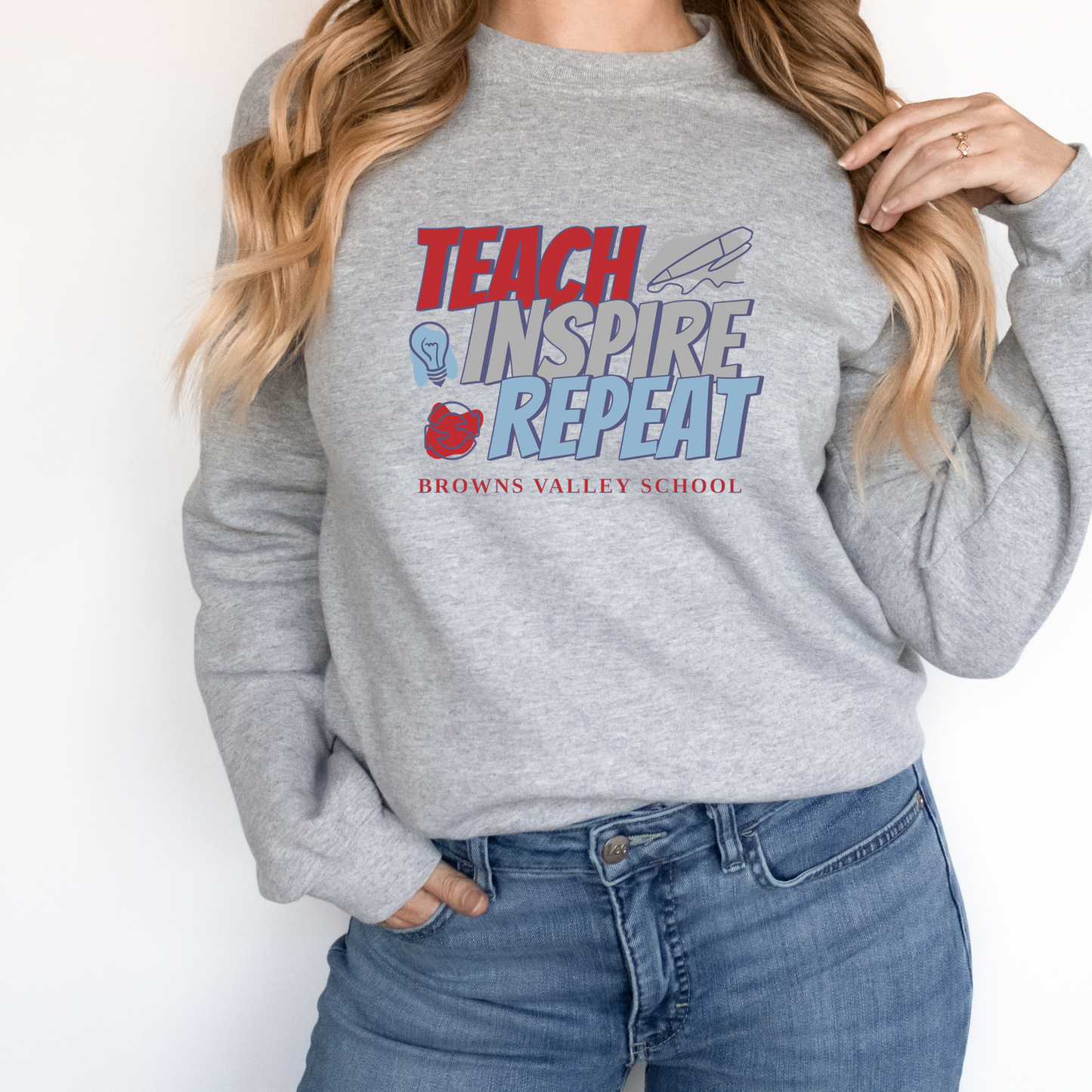 Adult Teach Inspire Repeat Crewneck Pullover