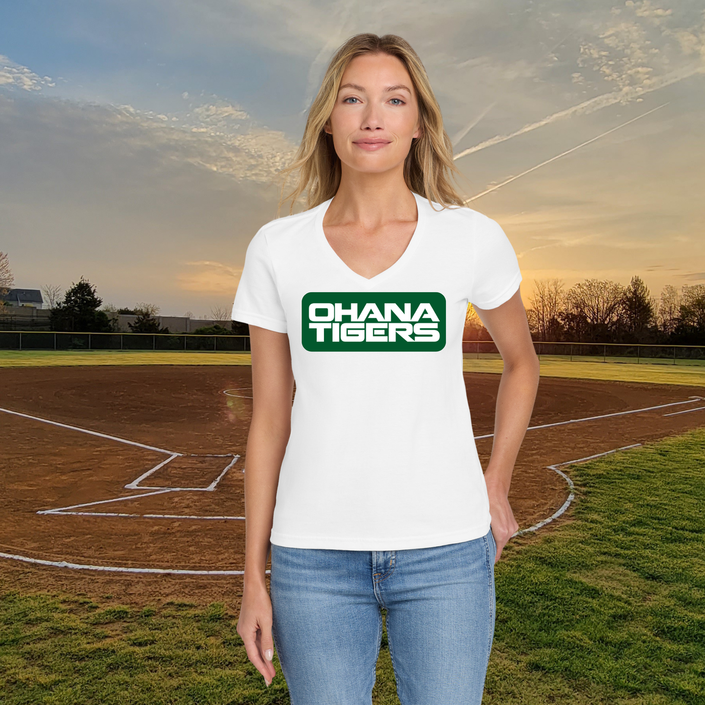 Ohana Tigers Softsyle Ladies V-Neck Tee