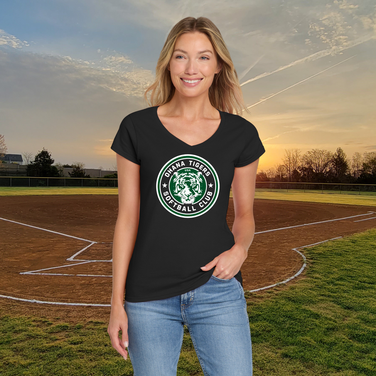 OT Softball Club Softstyle Ladies V-Neck Tee