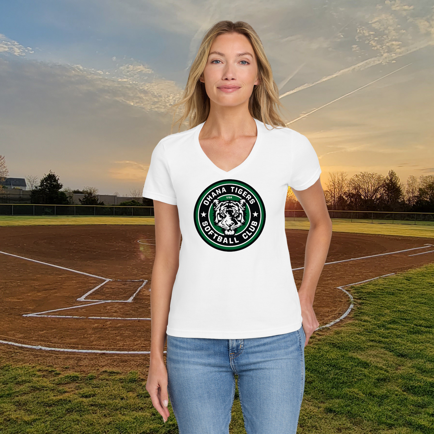 OT Softball Club Softstyle Ladies V-Neck Tee