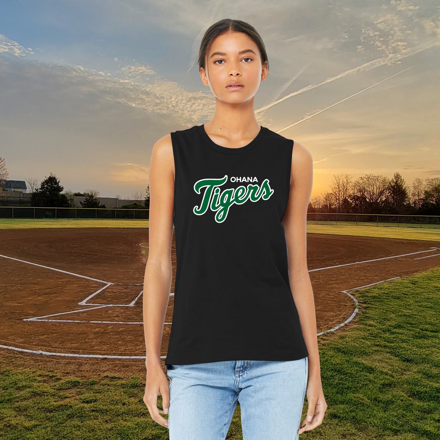 Ohana Tigers Script Bella+Canvas Muscle Tank