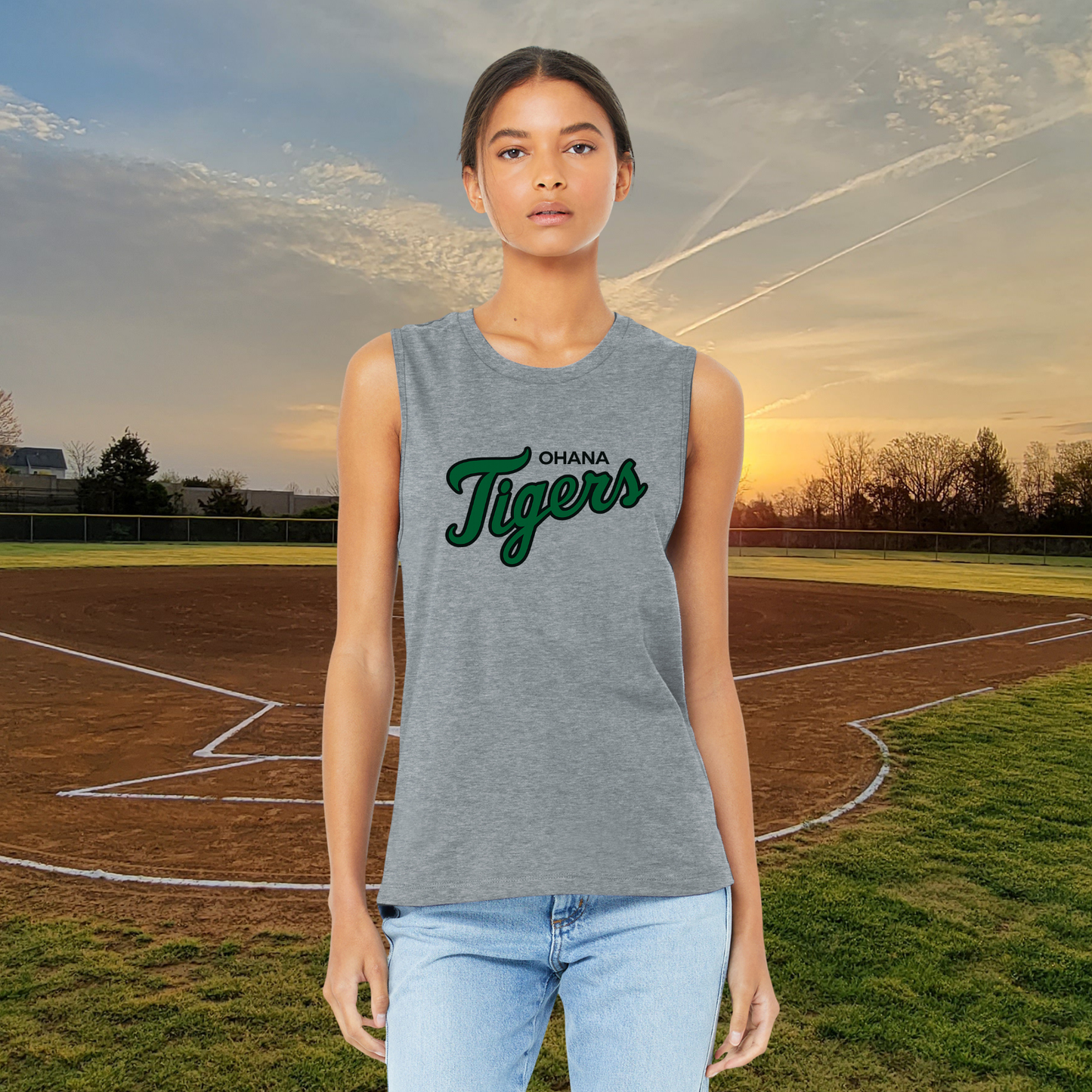 Ohana Tigers Script Bella+Canvas Muscle Tank