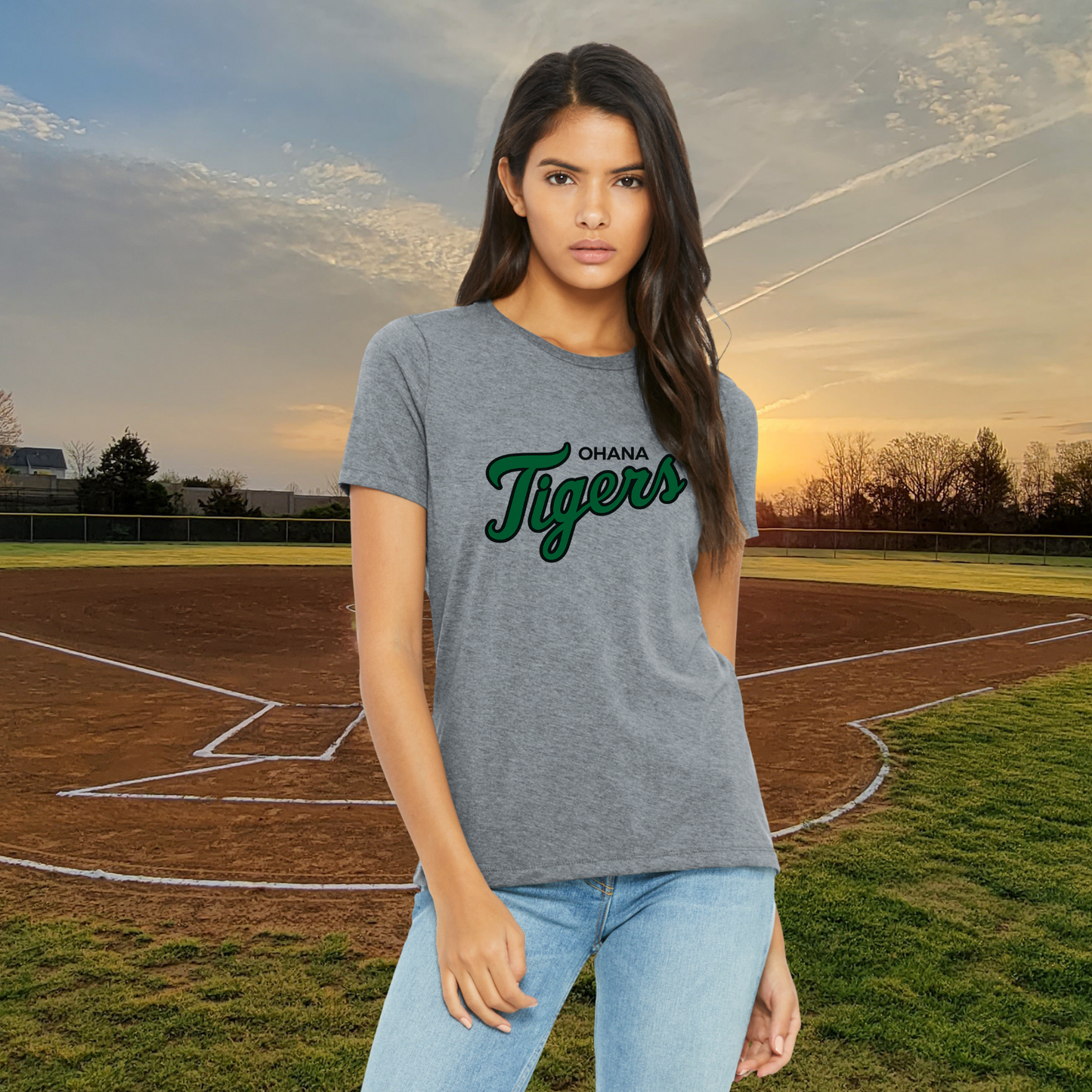 Ohana Tigers Script Bella+Canvas Ladies Tee