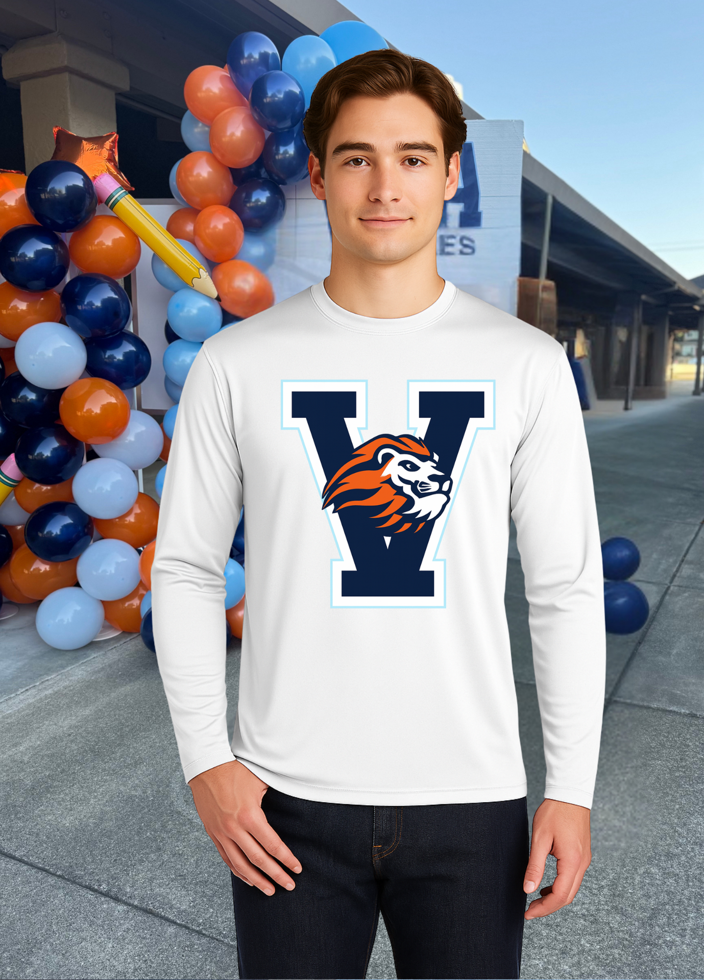 Unisex Long Sleeve V Lion Head Tee