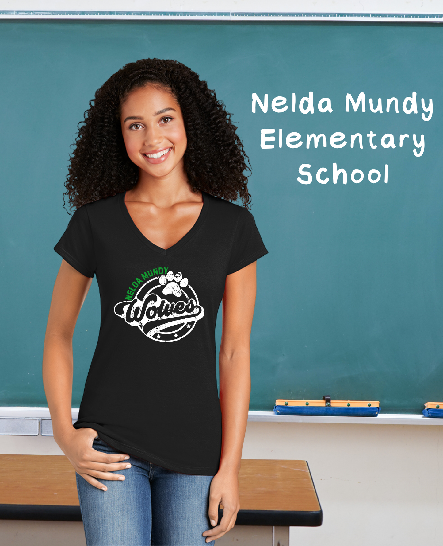 Nelda Mundy Ladies V-Neck Tee (Full Front Print)