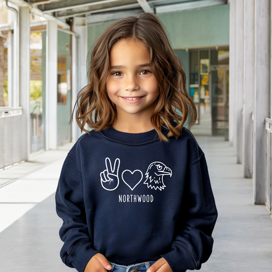Peace, Love, Eagles Youth Crewneck Pullover
