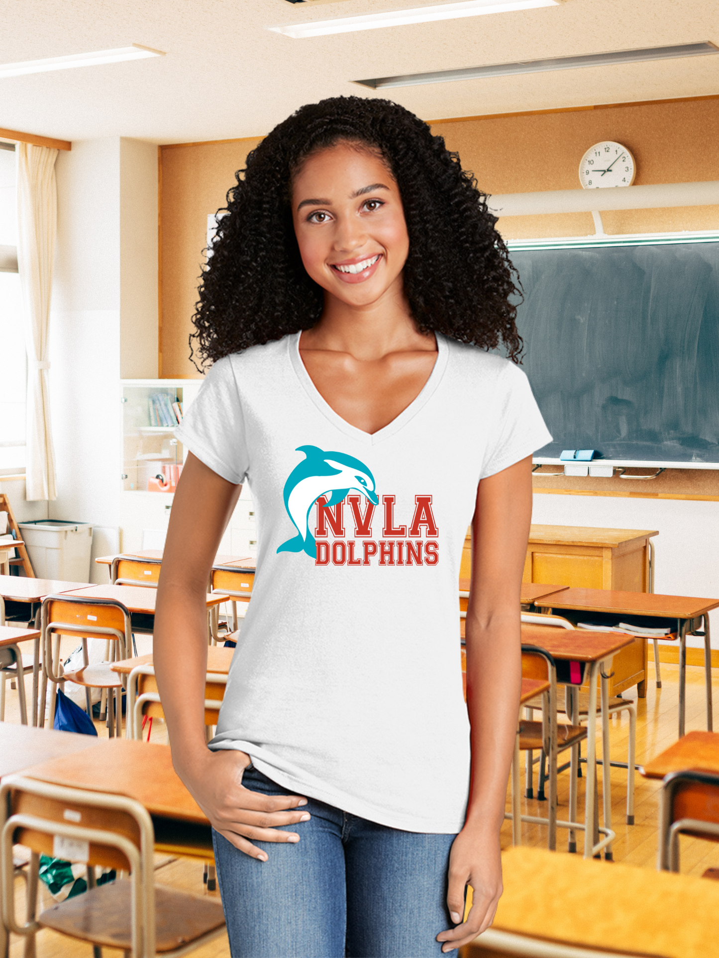 NVLA Dolphins Ladies V-Neck Tee