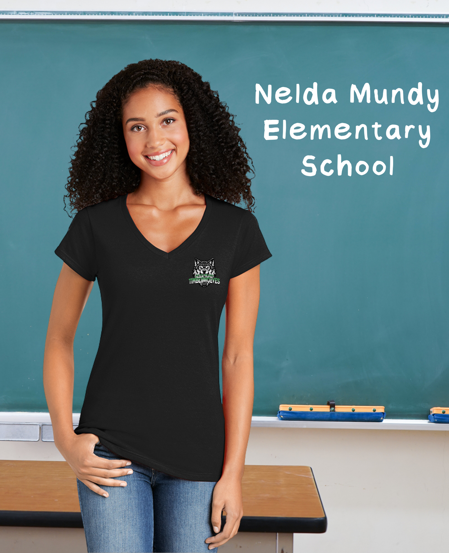 Nelda Mundy Ladies V-Neck Tee (Front Left Chest Print)