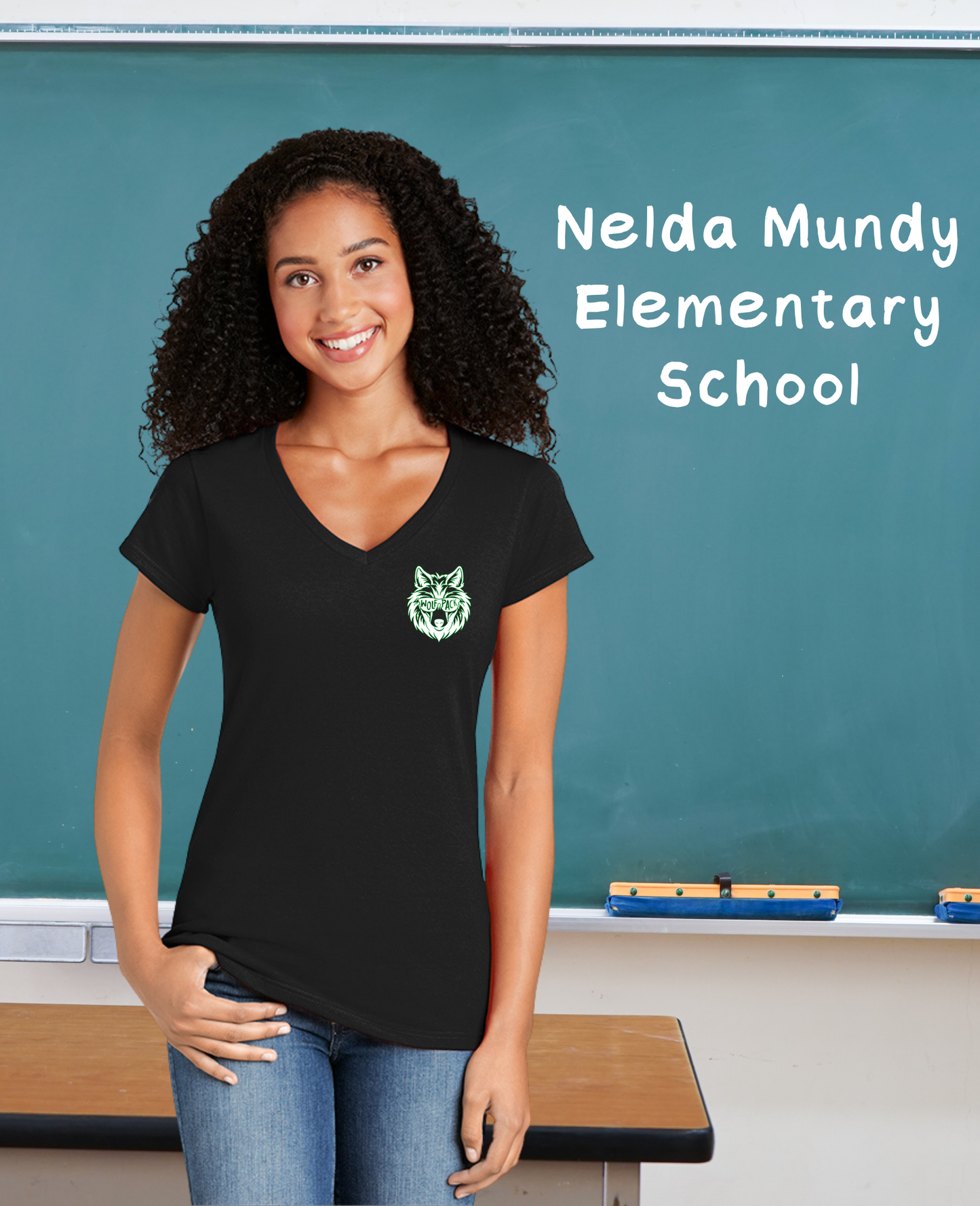 Nelda Mundy Ladies V-Neck Tee (Front Left Chest Print)