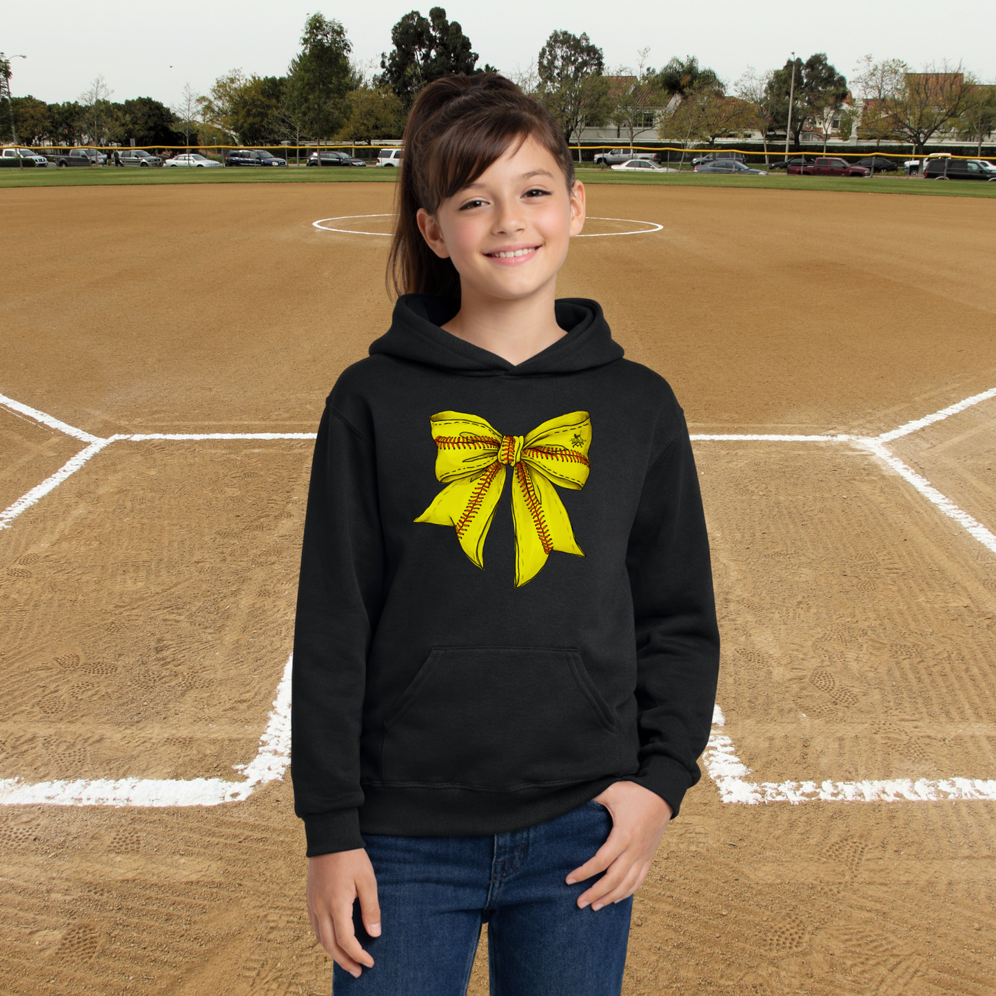 Softball Bow Youth Hoodie