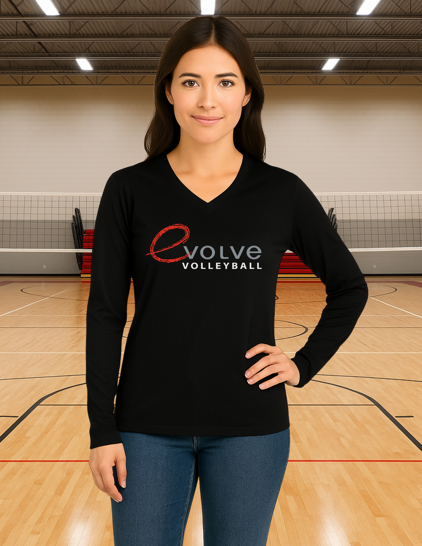 eVolve Ladies Vneck Athletic Style Long Sleeve