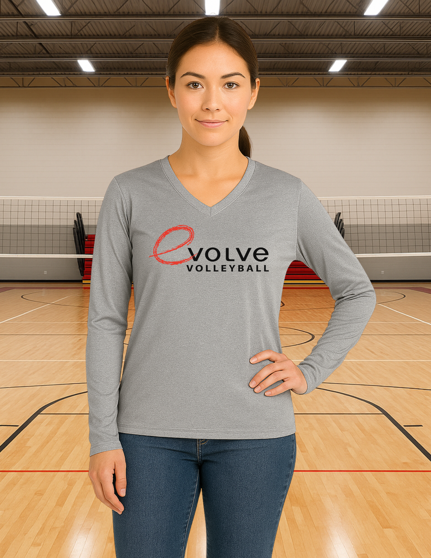 eVolve Ladies Vneck Athletic Style Long Sleeve
