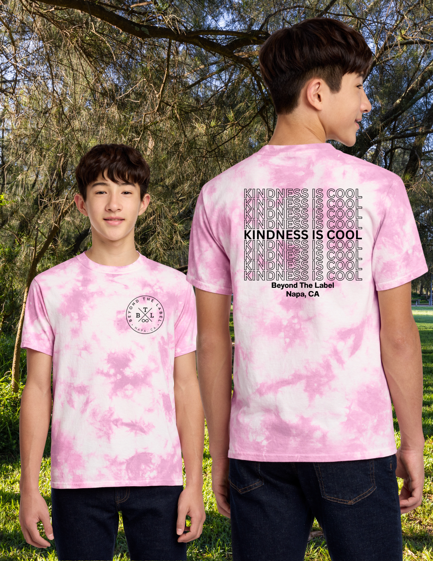 Kindness Is Cool Pink Tie Dye Youth Tee