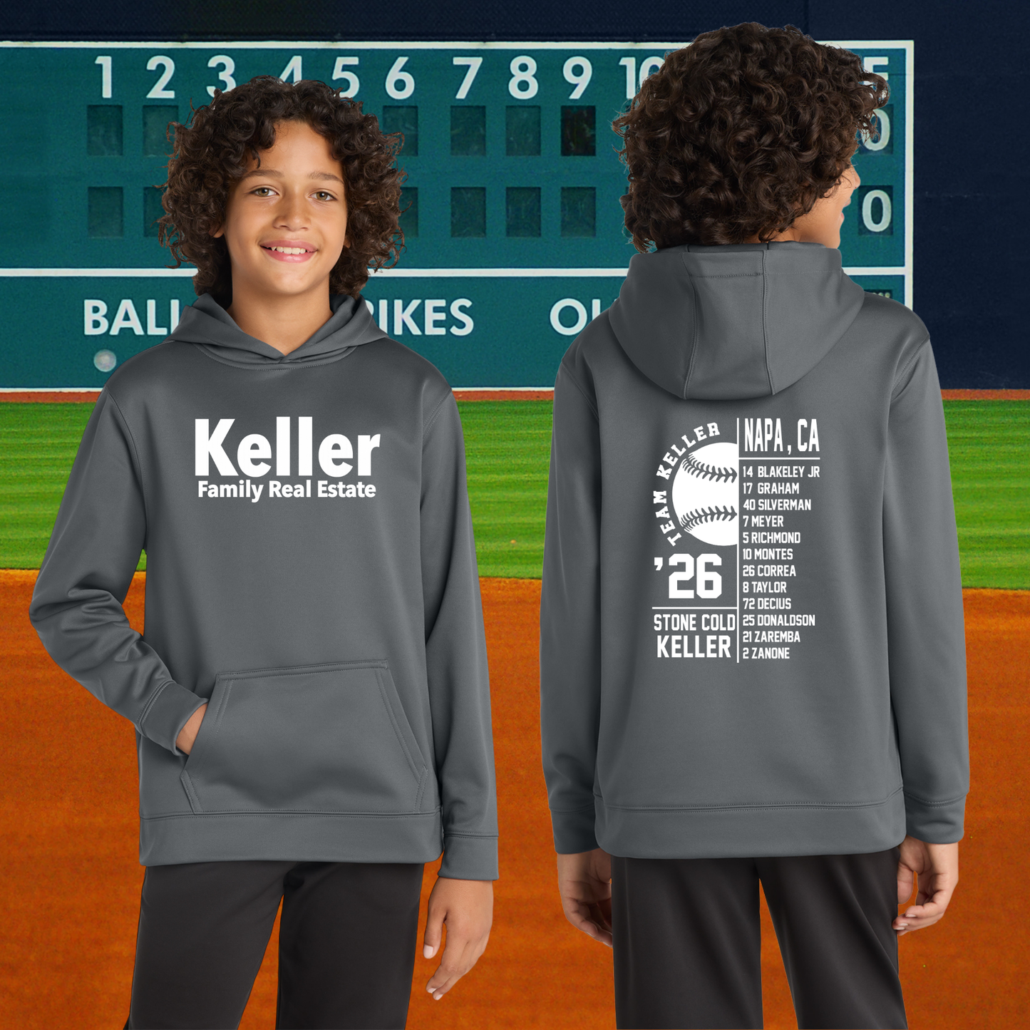 Team Keller Roster Youth Hoodie (With Roster)